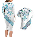 Kahui Whetu Paua shell Kowhaiwhai Taniko Personalised Couples Matching Long Sleeve Bodycon Dress and Hawaiian Shirt Manta Ray Shark-Turtle Maori Tribal Style