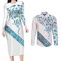 Kahui Whetu Paua shell Kowhaiwhai Taniko Personalised Couples Matching Long Sleeve Bodycon Dress and Long Sleeve Button Shirt Manta Ray Shark-Turtle Maori Tribal Style