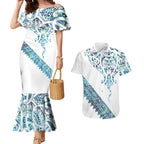 Kahui Whetu Paua shell Kowhaiwhai Taniko Personalised Couples Matching Mermaid Dress and Hawaiian Shirt Manta Ray Shark-Turtle Maori Tribal Style