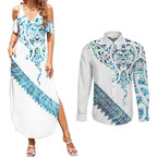 Kahui Whetu Paua shell Kowhaiwhai Taniko Personalised Couples Matching Summer Maxi Dress and Long Sleeve Button Shirt Manta Ray Shark-Turtle Maori Tribal Style