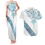 Kahui Whetu Paua shell Kowhaiwhai Taniko Personalised Couples Matching Tank Maxi Dress and Hawaiian Shirt Manta Ray Shark-Turtle Maori Tribal Style