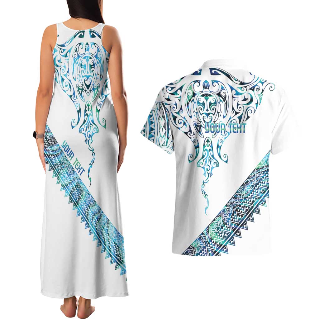 Kahui Whetu Paua shell Kowhaiwhai Taniko Personalised Couples Matching Tank Maxi Dress and Hawaiian Shirt Manta Ray Shark-Turtle Maori Tribal Style