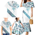 Kahui Whetu Paua shell Kowhaiwhai Taniko Personalised Family Matching Mermaid Dress and Hawaiian Shirt Manta Ray Shark-Turtle Maori Tribal Style
