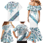 Kahui Whetu Paua shell Kowhaiwhai Taniko Personalised Family Matching Mermaid Dress and Hawaiian Shirt Manta Ray Shark-Turtle Maori Tribal Style