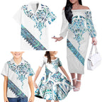 Kahui Whetu Paua shell Kowhaiwhai Taniko Personalised Family Matching Off The Shoulder Long Sleeve Dress and Hawaiian Shirt Manta Ray Shark-Turtle Maori Tribal Style