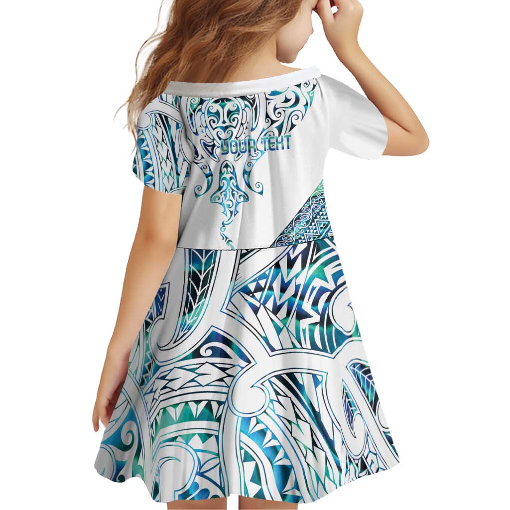 Kahui Whetu Paua shell Kowhaiwhai Taniko Personalised Family Matching Off Shoulder Maxi Dress and Hawaiian Shirt Manta Ray Shark-Turtle Maori Tribal Style