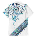 Kahui Whetu Paua shell Kowhaiwhai Taniko Personalised Family Matching Off Shoulder Maxi Dress and Hawaiian Shirt Manta Ray Shark-Turtle Maori Tribal Style