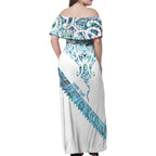 Kahui Whetu Paua shell Kowhaiwhai Taniko Personalised Family Matching Off Shoulder Maxi Dress and Hawaiian Shirt Manta Ray Shark-Turtle Maori Tribal Style