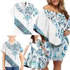 Kahui Whetu Paua shell Kowhaiwhai Taniko Personalised Family Matching Off Shoulder Short Dress and Hawaiian Shirt Manta Ray Shark-Turtle Maori Tribal Style