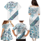 Kahui Whetu Paua shell Kowhaiwhai Taniko Personalised Family Matching Puletasi and Hawaiian Shirt Manta Ray Shark-Turtle Maori Tribal Style
