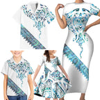 Kahui Whetu Paua shell Kowhaiwhai Taniko Personalised Family Matching Short Sleeve Bodycon Dress and Hawaiian Shirt Manta Ray Shark-Turtle Maori Tribal Style