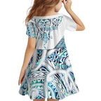 Kahui Whetu Paua shell Kowhaiwhai Taniko Personalised Family Matching Short Sleeve Bodycon Dress and Hawaiian Shirt Manta Ray Shark-Turtle Maori Tribal Style