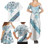 Kahui Whetu Paua shell Kowhaiwhai Taniko Personalised Family Matching Summer Maxi Dress and Hawaiian Shirt Manta Ray Shark-Turtle Maori Tribal Style