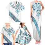 Kahui Whetu Paua shell Kowhaiwhai Taniko Personalised Family Matching Tank Maxi Dress and Hawaiian Shirt Manta Ray Shark-Turtle Maori Tribal Style
