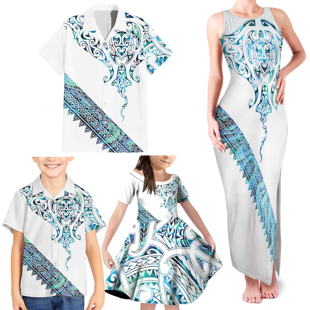Kahui Whetu Paua shell Kowhaiwhai Taniko Personalised Family Matching Tank Maxi Dress and Hawaiian Shirt Manta Ray Shark-Turtle Maori Tribal Style