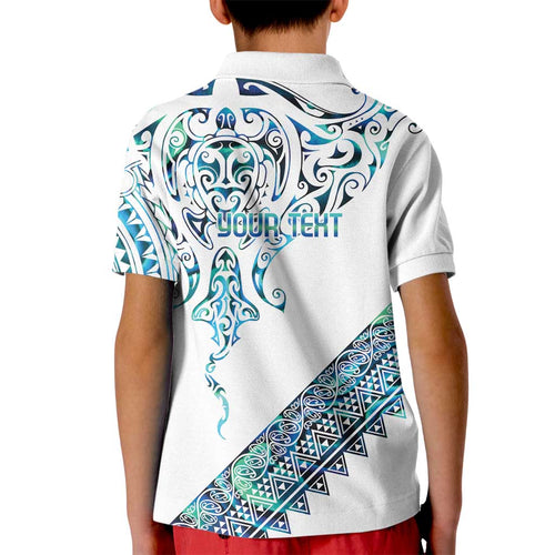 Kahui Whetu Paua shell Kowhaiwhai Taniko Personalised Kid Polo Shirt Manta Ray Shark-Turtle Maori Tribal Style