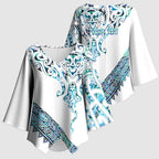 Kahui Whetu Paua shell Kowhaiwhai Taniko Personalised Kimono Sleeve Blouse Manta Ray Shark-Turtle Maori Tribal Style