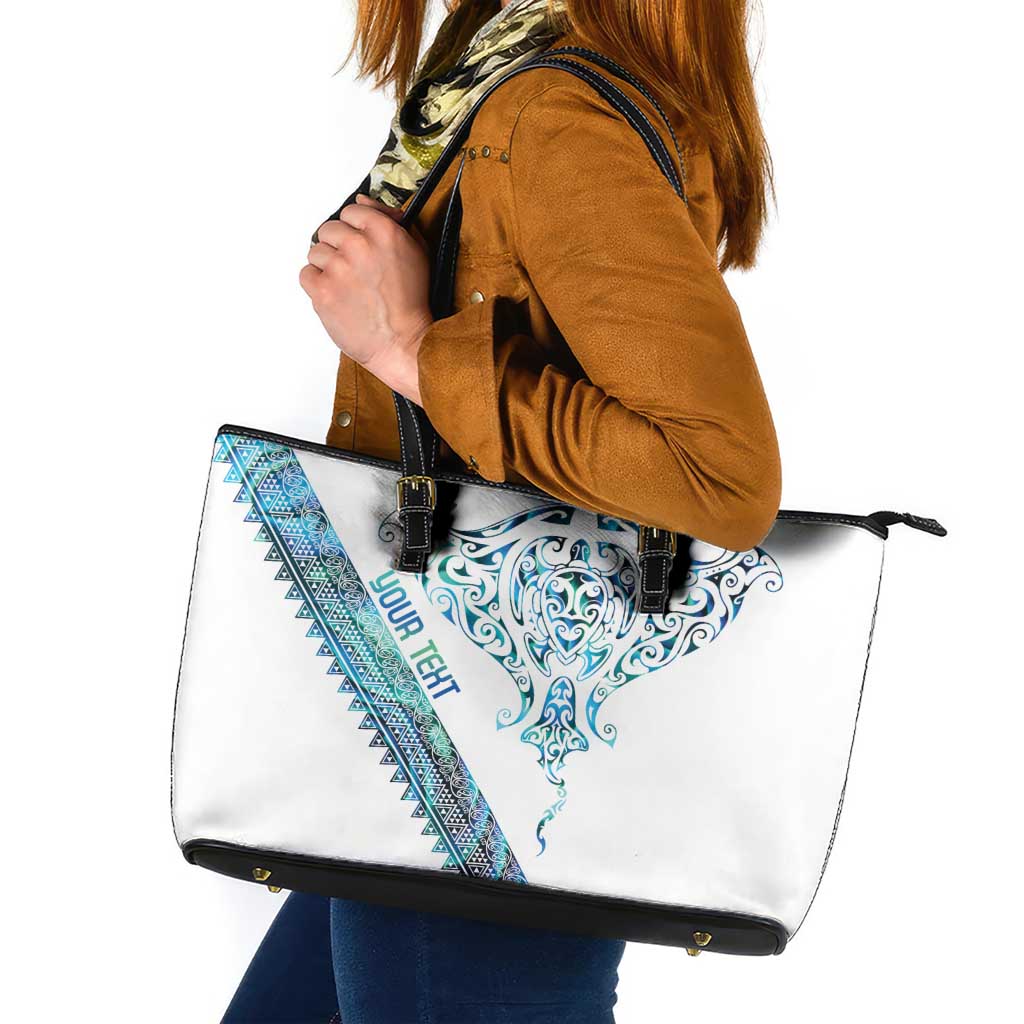 Kahui Whetu Paua shell Kowhaiwhai Taniko Personalised Leather Tote Bag Manta Ray Shark-Turtle Maori Tribal Style