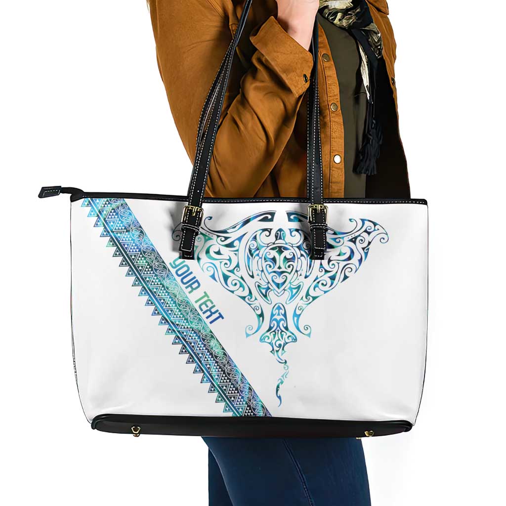 Kahui Whetu Paua shell Kowhaiwhai Taniko Personalised Leather Tote Bag Manta Ray Shark-Turtle Maori Tribal Style