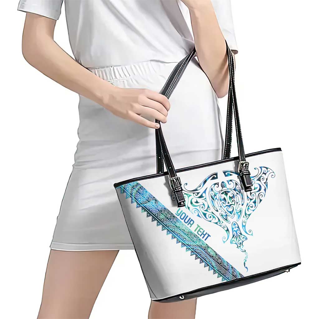 Kahui Whetu Paua shell Kowhaiwhai Taniko Personalised Leather Tote Bag Manta Ray Shark-Turtle Maori Tribal Style