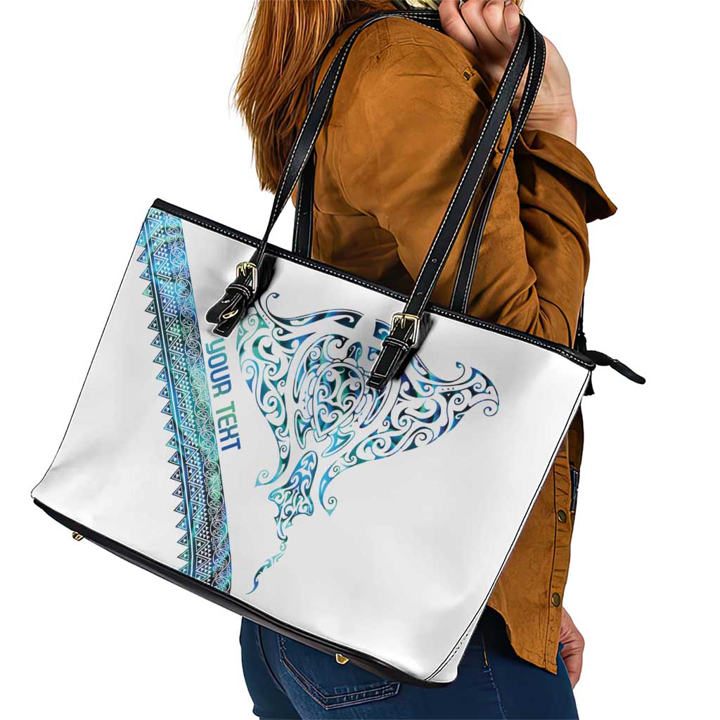 Kahui Whetu Paua shell Kowhaiwhai Taniko Personalised Leather Tote Bag Manta Ray Shark-Turtle Maori Tribal Style