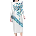 Kahui Whetu Paua shell Kowhaiwhai Taniko Personalised Long Sleeve Bodycon Dress Manta Ray Shark-Turtle Maori Tribal Style