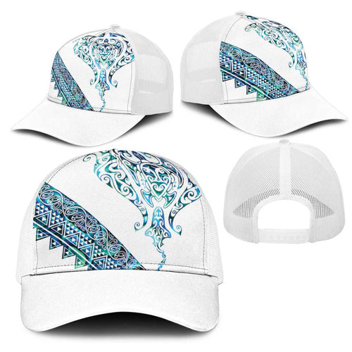 Kahui Whetu Paua shell Kowhaiwhai Taniko Mesh Trucker Cap Manta Ray Shark-Turtle Maori Tribal Style