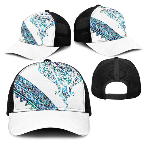 Kahui Whetu Paua shell Kowhaiwhai Taniko Mesh Trucker Cap Manta Ray Shark-Turtle Maori Tribal Style