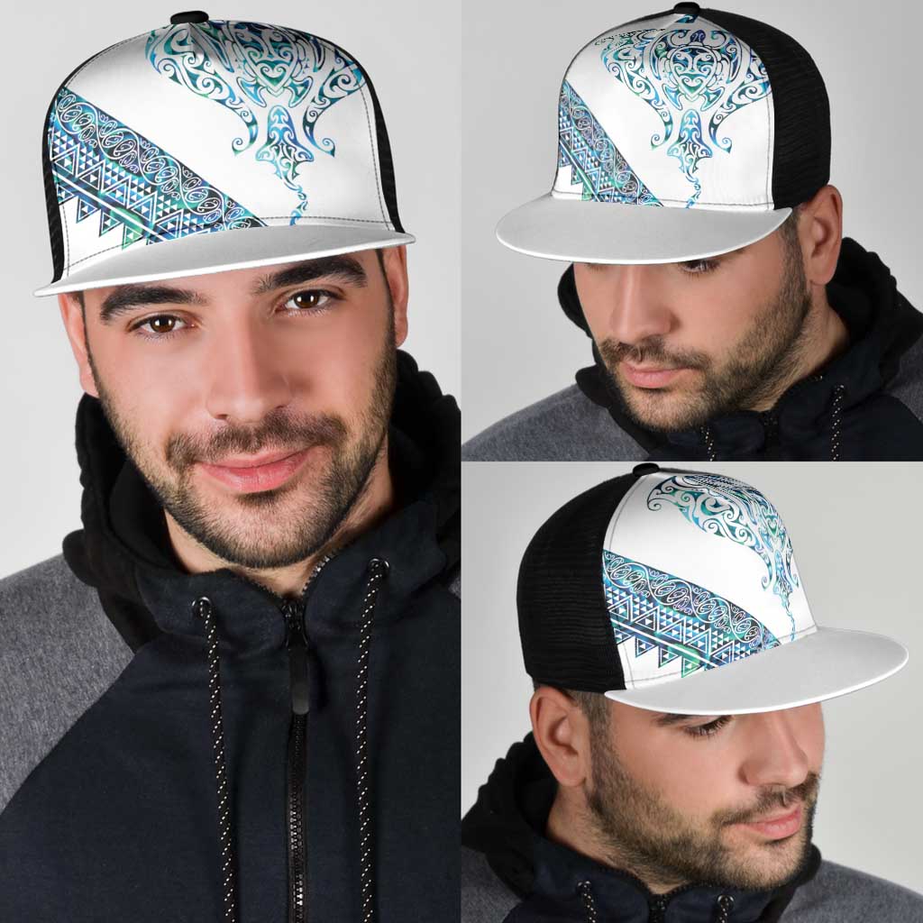 Kahui Whetu Paua shell Kowhaiwhai Taniko Mesh Trucker Cap Manta Ray Shark-Turtle Maori Tribal Style