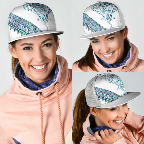 Kahui Whetu Paua shell Kowhaiwhai Taniko Mesh Trucker Cap Manta Ray Shark-Turtle Maori Tribal Style