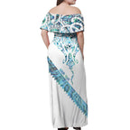 Kahui Whetu Paua shell Kowhaiwhai Taniko Personalised Off Shoulder Maxi Dress Manta Ray Shark-Turtle Maori Tribal Style