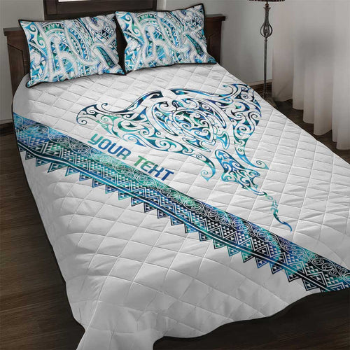 Kahui Whetu Paua shell Kowhaiwhai Taniko Personalised Quilt Bed Set Manta Ray Shark-Turtle Maori Tribal Style