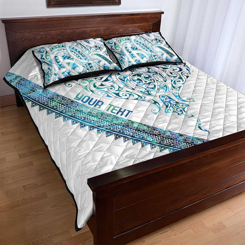 Kahui Whetu Paua shell Kowhaiwhai Taniko Personalised Quilt Bed Set Manta Ray Shark-Turtle Maori Tribal Style