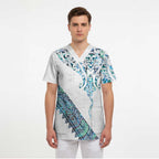 Kahui Whetu Paua shell Kowhaiwhai Taniko Personalised Scrub Top Manta Ray Shark-Turtle Maori Tribal Style