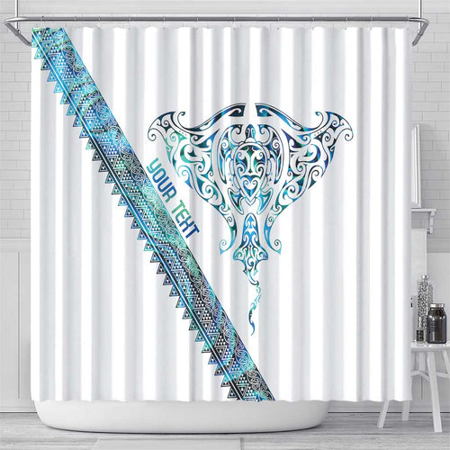 Kahui Whetu Paua shell Kowhaiwhai Taniko Personalised Shower Curtain Manta Ray Shark-Turtle Maori Tribal Style