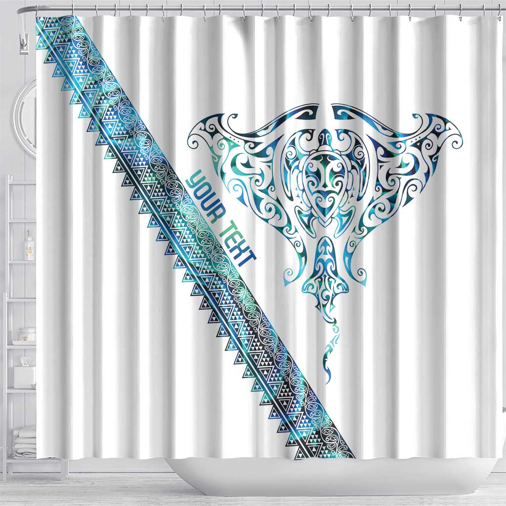 Kahui Whetu Paua shell Kowhaiwhai Taniko Personalised Shower Curtain Manta Ray Shark-Turtle Maori Tribal Style