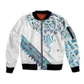 Kahui Whetu Paua shell Kowhaiwhai Taniko Personalised Sleeve Zip Bomber Jacket Manta Ray Shark-Turtle Maori Tribal Style