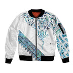 Kahui Whetu Paua shell Kowhaiwhai Taniko Personalised Sleeve Zip Bomber Jacket Manta Ray Shark-Turtle Maori Tribal Style