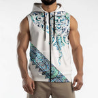 Kahui Whetu Paua shell Kowhaiwhai Taniko Personalised Sleeveless Zip Hoodie Manta Ray Shark-Turtle Maori Tribal Style