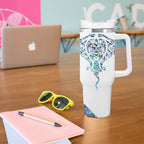 Kahui Whetu Paua shell Kowhaiwhai Taniko Personalised Tumbler With Handle Manta Ray Shark-Turtle Maori Tribal Style