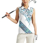 Kahui Whetu Paua shell Kowhaiwhai Taniko Personalised Women Sleeveless Polo Shirt Manta Ray Shark-Turtle Maori Tribal Style
