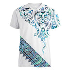 Kahui Whetu Paua shell Kowhaiwhai Taniko Personalised Women V-Neck T-Shirt Manta Ray Shark-Turtle Maori Tribal Style