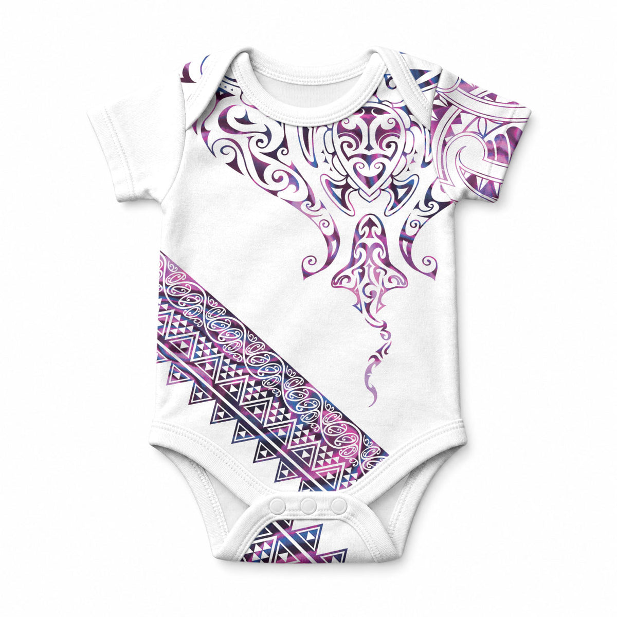 Mawhero Paua shell Kowhaiwhai Taniko Personalised Baby Onesie Manta Ray Shark-Turtle Maori Tribal Style