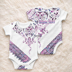Mawhero Paua shell Kowhaiwhai Taniko Personalised Baby Onesie Manta Ray Shark-Turtle Maori Tribal Style