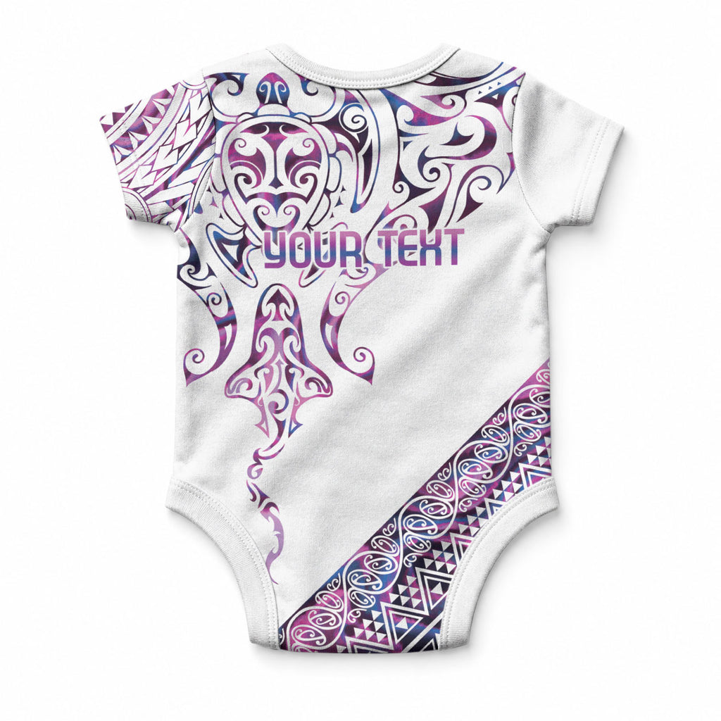 Mawhero Paua shell Kowhaiwhai Taniko Personalised Baby Onesie Manta Ray Shark-Turtle Maori Tribal Style