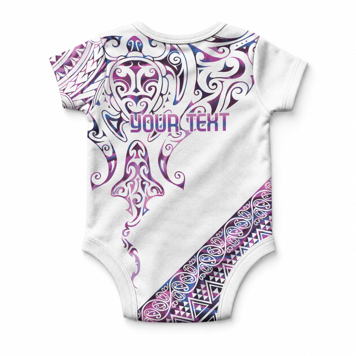 Mawhero Paua shell Kowhaiwhai Taniko Personalised Baby Onesie Manta Ray Shark-Turtle Maori Tribal Style
