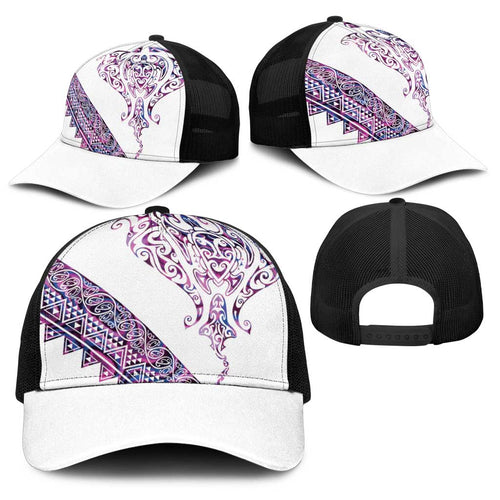 Mawhero Paua shell Kowhaiwhai Taniko Baseball Net Cap Manta Ray Shark-Turtle Maori Tribal Style