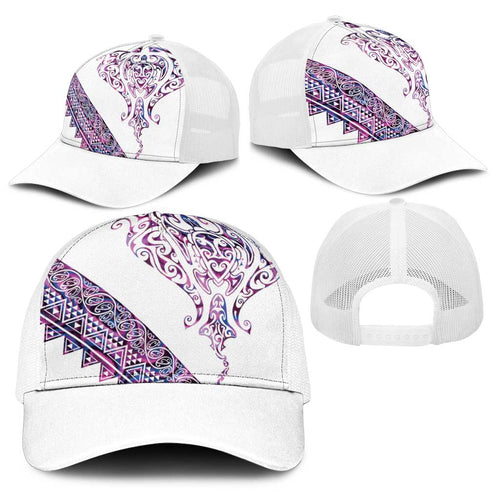 Mawhero Paua shell Kowhaiwhai Taniko Baseball Net Cap Manta Ray Shark-Turtle Maori Tribal Style