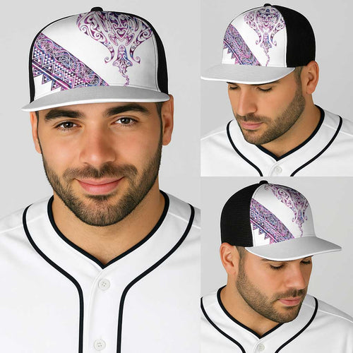 Mawhero Paua shell Kowhaiwhai Taniko Baseball Net Cap Manta Ray Shark-Turtle Maori Tribal Style