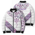 Mawhero Paua shell Kowhaiwhai Taniko Personalised Bomber Puffer Jacket Manta Ray Shark-Turtle Maori Tribal Style